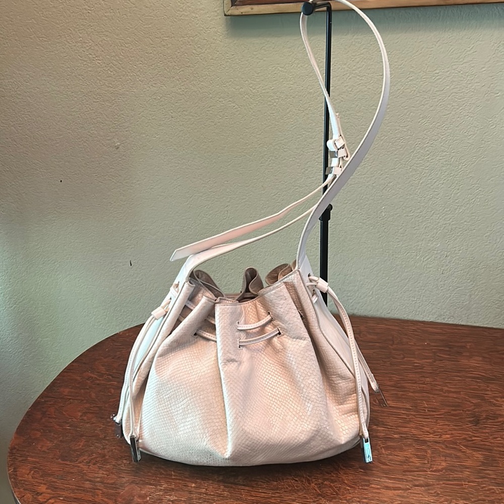 Halston Heritage Bucket Bag in Bone White Lizard Embossed Leather